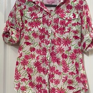 Lilly Pulitzer Pink and Green Floral Women’s Button Down Shirt